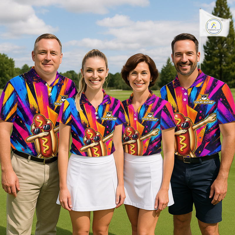 Funny Hot Dog Women Golf Polo Shirt Custom Name, Dab Hotdog Golf Team Polo, Personalized Golf Gift NHT1334