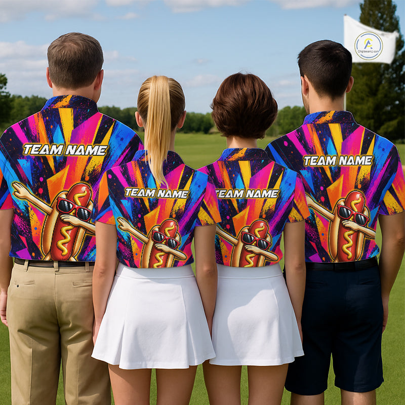Funny Hot Dog Women Golf Polo Shirt Custom Name, Dab Hotdog Golf Team Polo, Personalized Golf Gift NHT1334