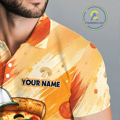 Funny Pizza Men Golf Polo Shirt Custom Name, Personalized Pizza Golfer Team Polo NHT1339