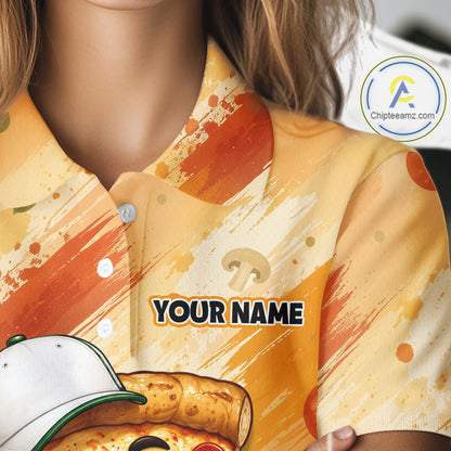 Funny Pizza Women Golf Polo Shirt Custom Name, Personalized Pizza Golfer Team Polo NHT1339