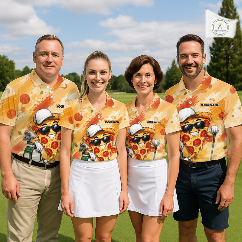 Funny Pizza Women Golf Polo Shirt Custom Name, Personalized Pizza Golfer Team Polo NHT1339