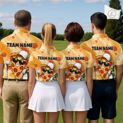 Funny Pizza Men Golf Polo Shirt Custom Name, Personalized Pizza Golfer Team Polo NHT1339