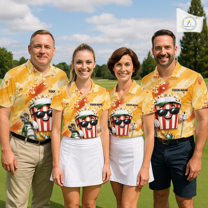 Funny Popcorn Women Golf Polo Shirt Custom Name, Personalized Popcorn Golfer Team Polo NHT1340