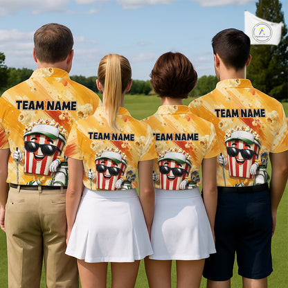 Funny Popcorn Women Golf Polo Shirt Custom Name, Personalized Popcorn Golfer Team Polo NHT1340