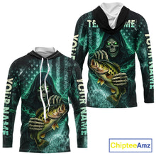 Load image into Gallery viewer, Custom Team Name Grim Reaper Bass Fishing With American Flag - Hooded Patriotic Bass Fishing Jersey NHT515