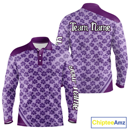 Custom Mens Purple Floral Golf Polo, Personalized Violet Flower Golf Shirt With Name NHT696