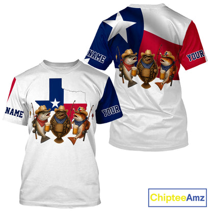 Funny Cowboy Trout, Flounder, Redfish Texas Flag Fishing T-Shirt  Apparel|White 