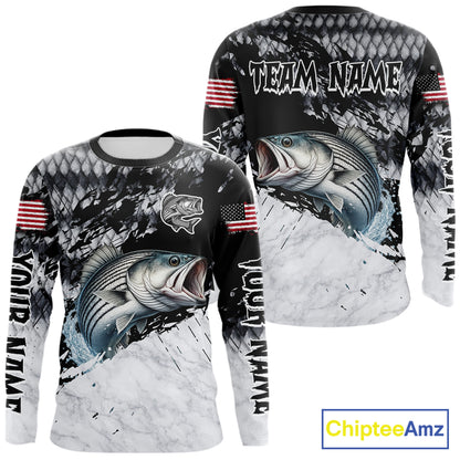 Custom Striped Bass Saltwater Fishing Shirts Long Sleeve, Bass Fishing Jersey For Men NHT519
