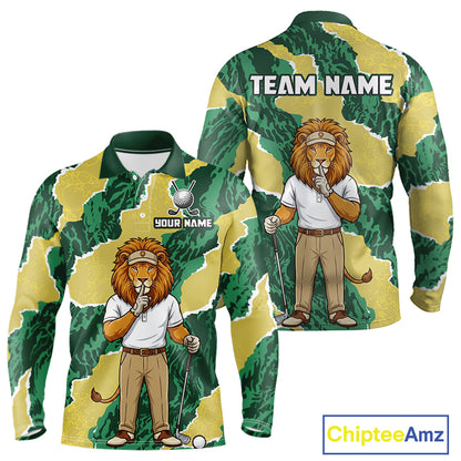 Custom Green Lion Mens Golf Polo Shirts, Lion Golf Team Jerseys