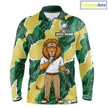 Load image into Gallery viewer, Custom Green Lion Mens Golf Polo Shirts, Lion Golf Team Jerseys
