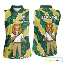 Load image into Gallery viewer, Custom Green Lion Golf Polo Shirts, Lion Womens Sleeeveless Golf Team Jerseys 
