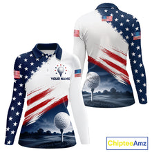 Load image into Gallery viewer, Patriotic American Flag Golf Polo Shirt For Women's –  Red White Blue Golf Apparel 