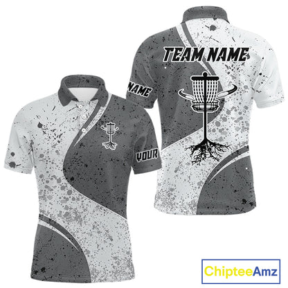 Mens Disc Golf Polo Shirt Gray Camo Disc Golf Basket, Personalized Disc Golf Shirts NHT896