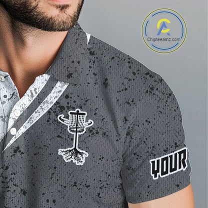 Mens Disc Golf Polo Shirt Gray Camo Disc Golf Basket, Personalized Disc Golf Shirts NHT896