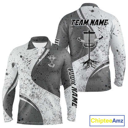 Mens Disc Golf Polo Shirt Gray Camo Disc Golf Basket, Personalized Disc Golf Shirts NHT896