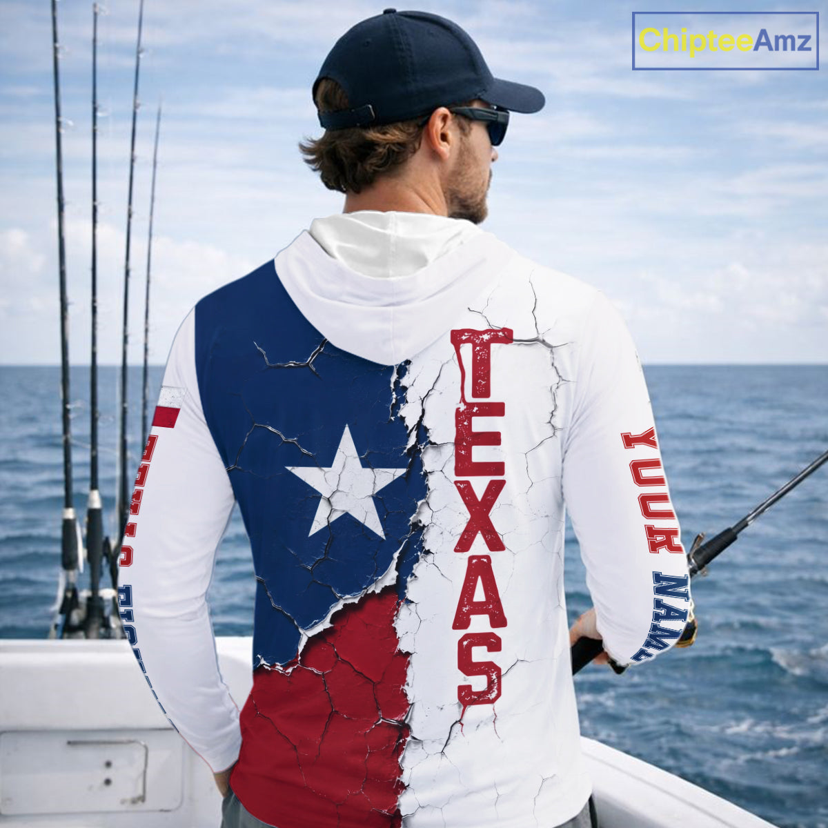 Texas Fishing Shirt Long Sleeve Hooded Patriotic Texas Flag UV Protection Fishing Apparel