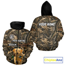 Load image into Gallery viewer, Yellow Lab 3D Shirt Retrieving Mallard Duck, Custom Name Duck Hunting Clothes NHT217