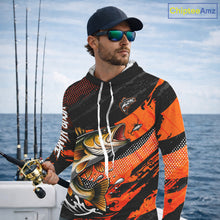 Load image into Gallery viewer, Personalized Walleye Fishing Long Sleeve Hooded Tournament Shirt For Men, Performance Fishing Shirt NHT461