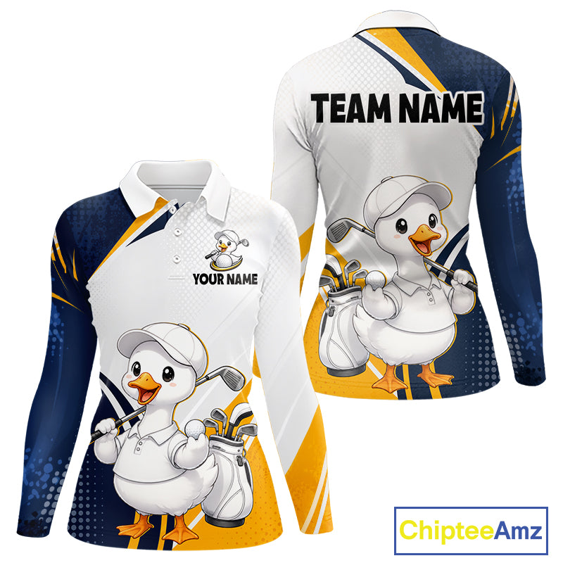 Funny Cartoon Duck Womens Golf Polo Shirt Personalised Team Duck Apparel NHT1219
