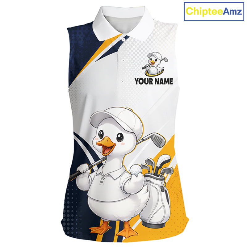 Funny Cartoon Duck Womens Sleeveless Golf Polo Shirt Personalised Team Duck Apparel NHT1219