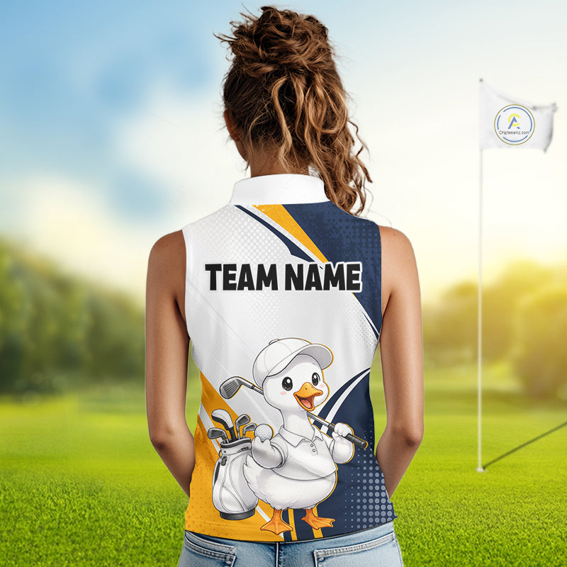 Funny Cartoon Duck Womens Sleeveless Golf Polo Shirt Personalised Team Duck Apparel NHT1219