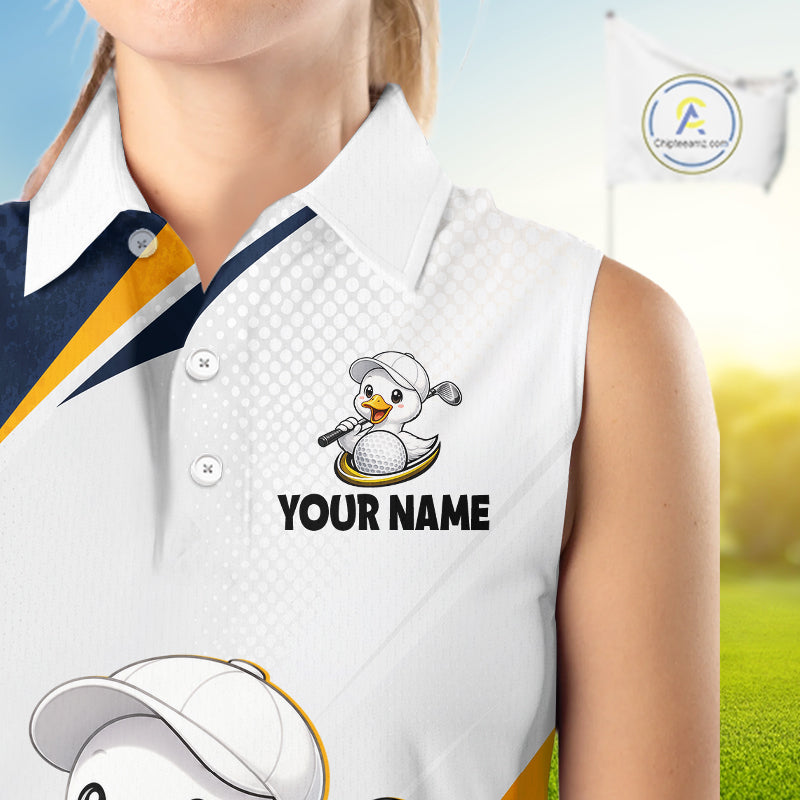 Funny Cartoon Duck Womens Sleeveless Golf Polo Shirt Personalised Team Duck Apparel NHT1219
