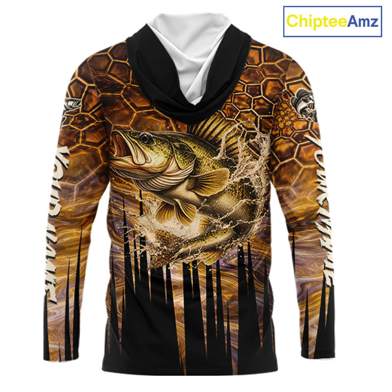 Custom Walleye Long Sleeve Tournament Camo Fishing Shirts, Walleye Fishing Jerseys NHT410