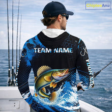 Load image into Gallery viewer, Custom Walleye Fishing Jersey, Personalized Team Name Long Sleeve Hooded Performance Fishing Shirt For Men NHT1226