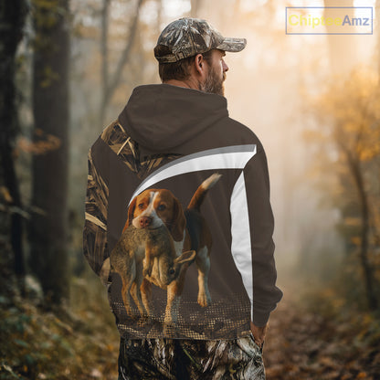 Brown Camo 3D Printed Beagle Dog Rabbit Hunting Shirt, Custom Name Hunting Gift NHT225