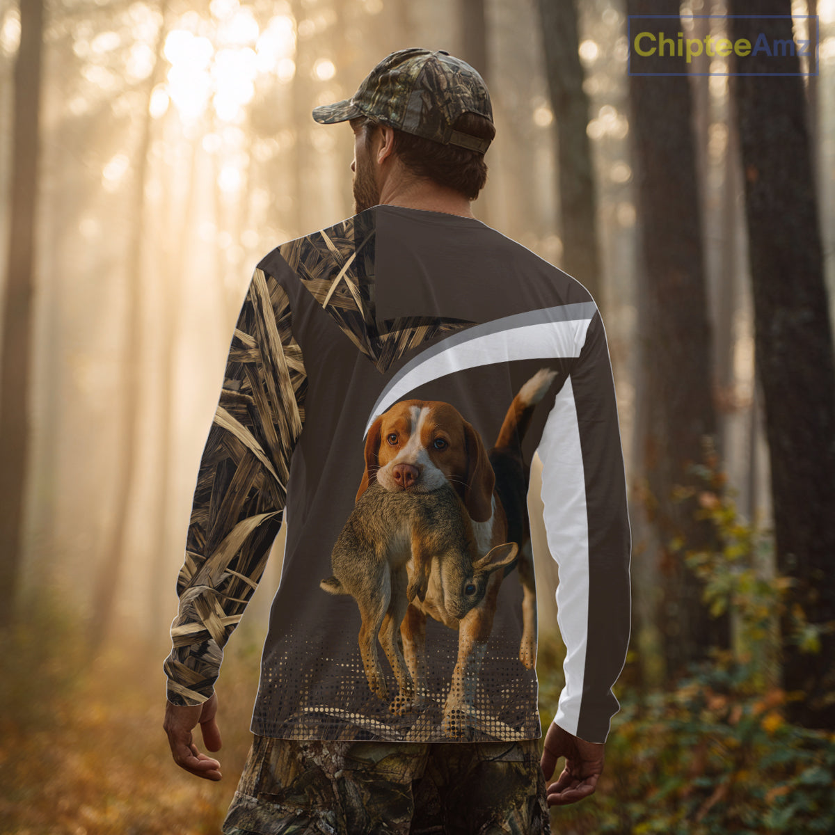 Brown Camo 3D Printed Beagle Dog Rabbit Hunting Shirt, Custom Name Hunting Gift NHT225
