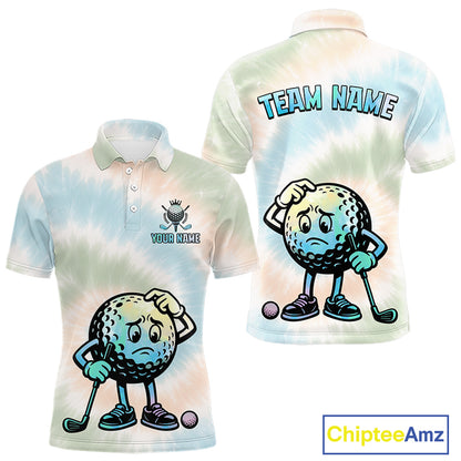 Funny Tie Dye Golf Team Polo Shirt – Cartoon Golf Ball Golfer Shirt, Personalized Golf Family Team Shirt NHT741