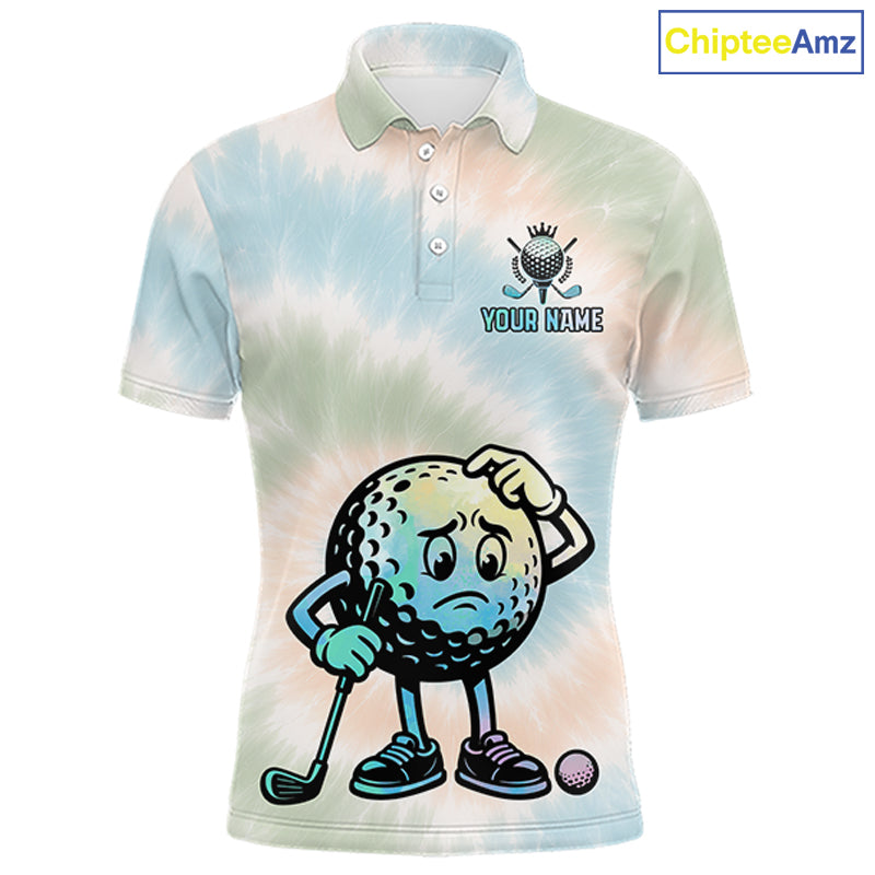 Funny Tie Dye Golf Team Polo Shirt – Cartoon Golf Ball Golfer Shirt, Personalized Golf Family Team Shirt NHT741