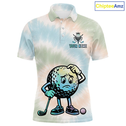 Funny Tie Dye Golf Team Polo Shirt – Cartoon Golf Ball Golfer Shirt, Personalized Golf Family Team Shirt NHT741