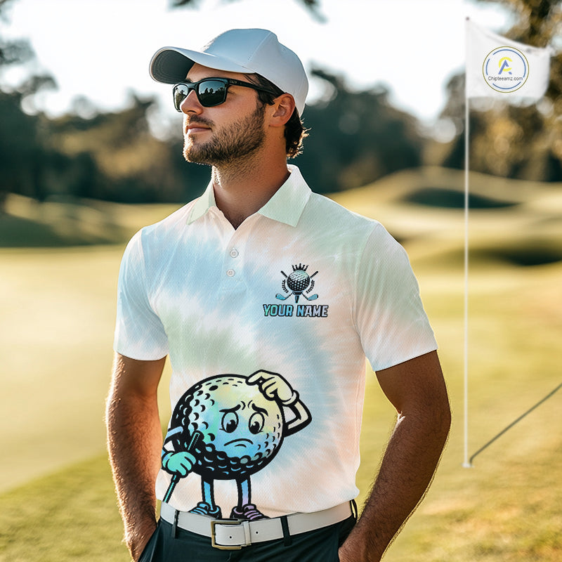 Funny Tie Dye Golf Team Polo Shirt – Cartoon Golf Ball Golfer Shirt, Personalized Golf Family Team Shirt NHT741