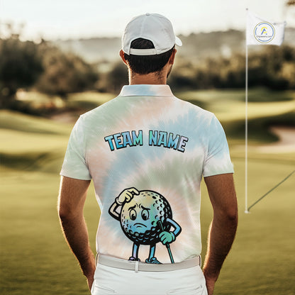 Funny Tie Dye Golf Team Polo Shirt – Cartoon Golf Ball Golfer Shirt, Personalized Golf Family Team Shirt NHT741
