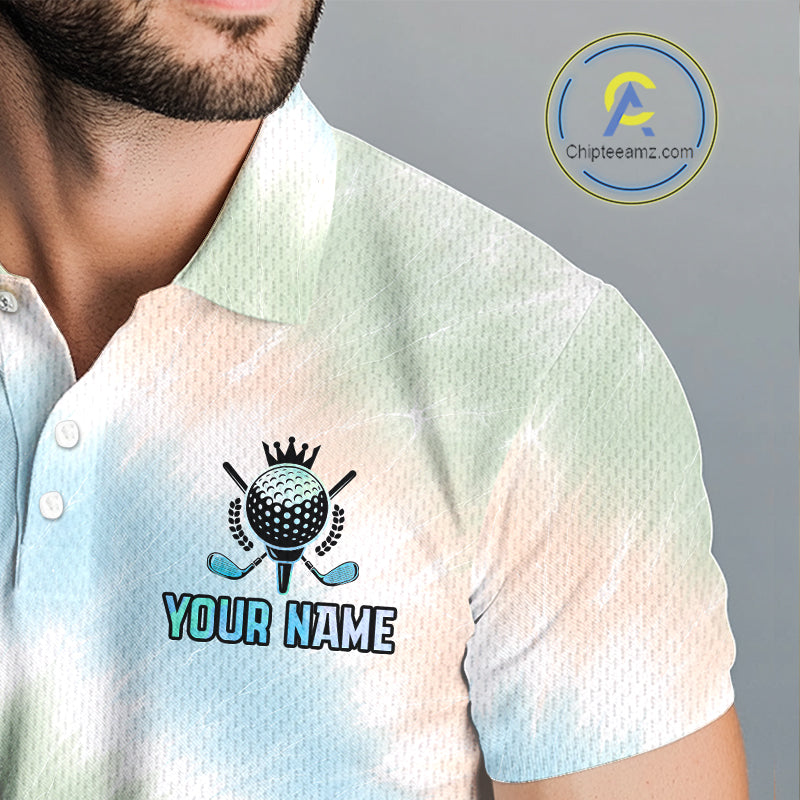 Funny Tie Dye Golf Team Polo Shirt – Cartoon Golf Ball Golfer Shirt, Personalized Golf Family Team Shirt NHT741