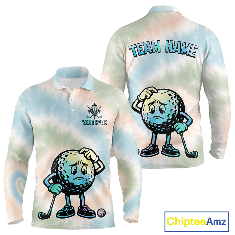 Funny Tie Dye Golf Team Polo Shirt – Cartoon Golf Ball Golfer Shirt, Personalized Golf Family Team Shirt NHT741