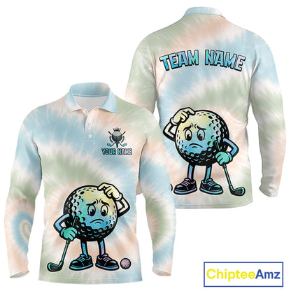 Funny Tie Dye Golf Team Polo Shirt – Cartoon Golf Ball Golfer Shirt, Personalized Golf Family Team Shirt NHT741
