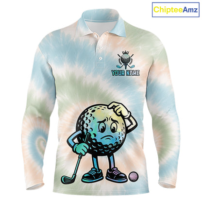 Funny Tie Dye Golf Team Polo Shirt – Cartoon Golf Ball Golfer Shirt, Personalized Golf Family Team Shirt NHT741