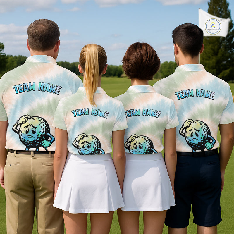 Funny Tie Dye Golf Team Polo Shirt – Cartoon Golf Ball Golfer Shirt, Personalized Golf Family Team Shirt NHT741
