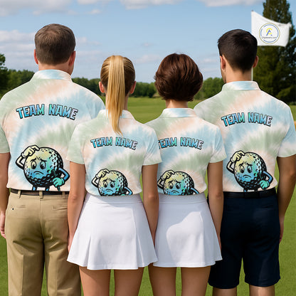Funny Tie Dye Golf Team Polo Shirt – Cartoon Golf Ball Golfer Shirt, Personalized Golf Family Team Shirt NHT741