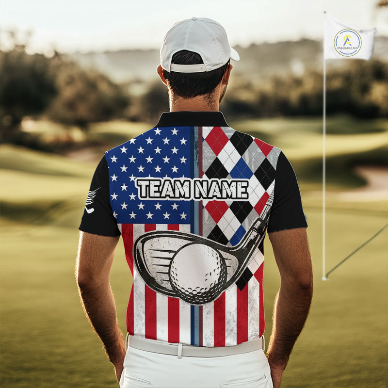 Personalized Mens Golf Polo Shirt American Flag Patriotic Golf Shirts Golf Gifts For Men NHT746