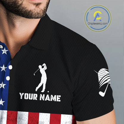 Personalized Mens Golf Polo Shirt American Flag Patriotic Golf Shirts Golf Gifts For Men NHT746