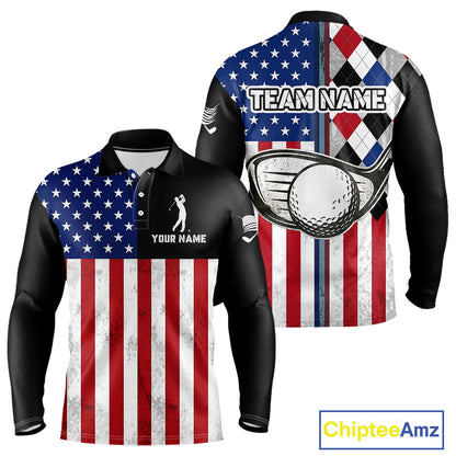 Personalized Mens Golf Polo Shirt American Flag Patriotic Golf Shirts Golf Gifts For Men NHT746
