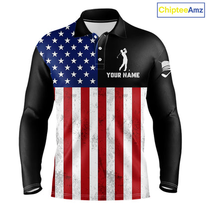 Personalized Mens Golf Polo Shirt American Flag Patriotic Golf Shirts Golf Gifts For Men NHT746