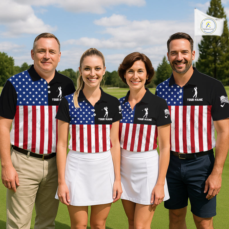 Personalized Mens Golf Polo Shirt American Flag Patriotic Golf Shirts Golf Gifts For Men NHT746
