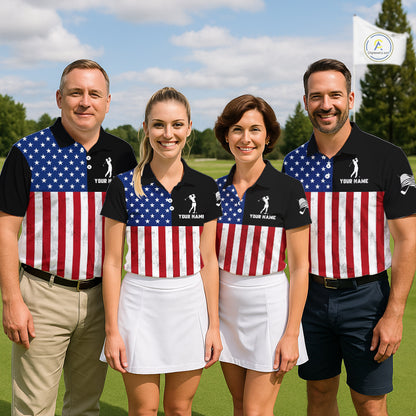 Personalized Mens Golf Polo Shirt American Flag Patriotic Golf Shirts Golf Gifts For Men NHT746