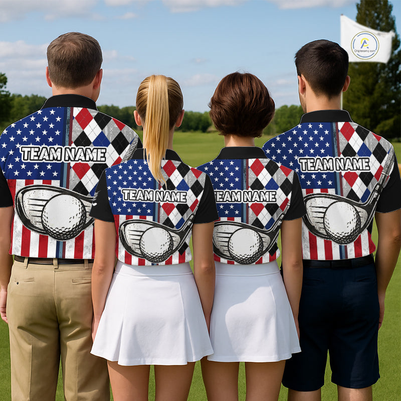 Personalized Mens Golf Polo Shirt American Flag Patriotic Golf Shirts Golf Gifts For Men NHT746