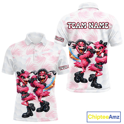 Personalized Funny Flamingo Rockstar Couple Golf Polo Shirt, Custom Name Matching Couple Golf Shirt NHT748