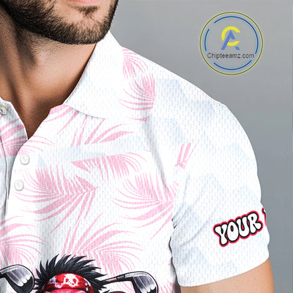 Personalized Funny Flamingo Rockstar Couple Golf Polo Shirt, Custom Name Matching Couple Golf Shirt NHT748